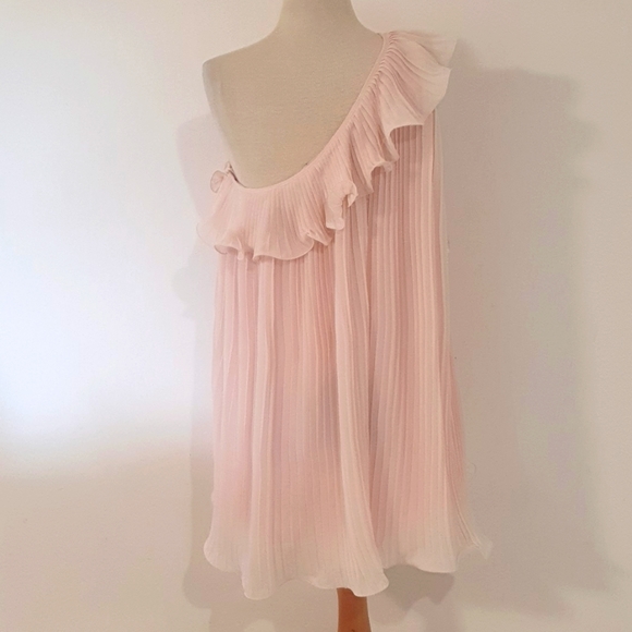 Mei Mei Size 14 Soft Pink Pleated Ruffle One Shoulder Top - Picture 4 of 5